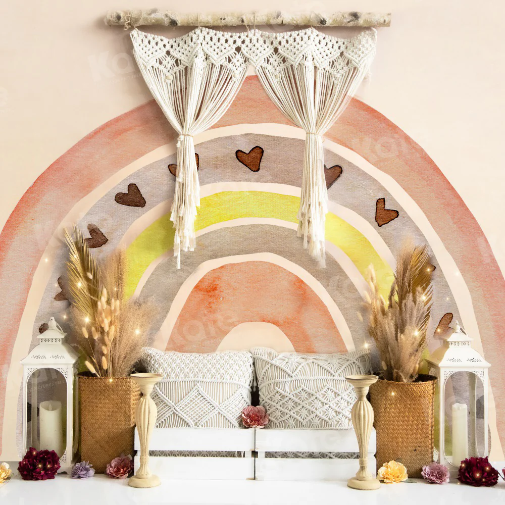Kate Spring Boho Rainbow Birthday Backdrop for Photography - Image 4