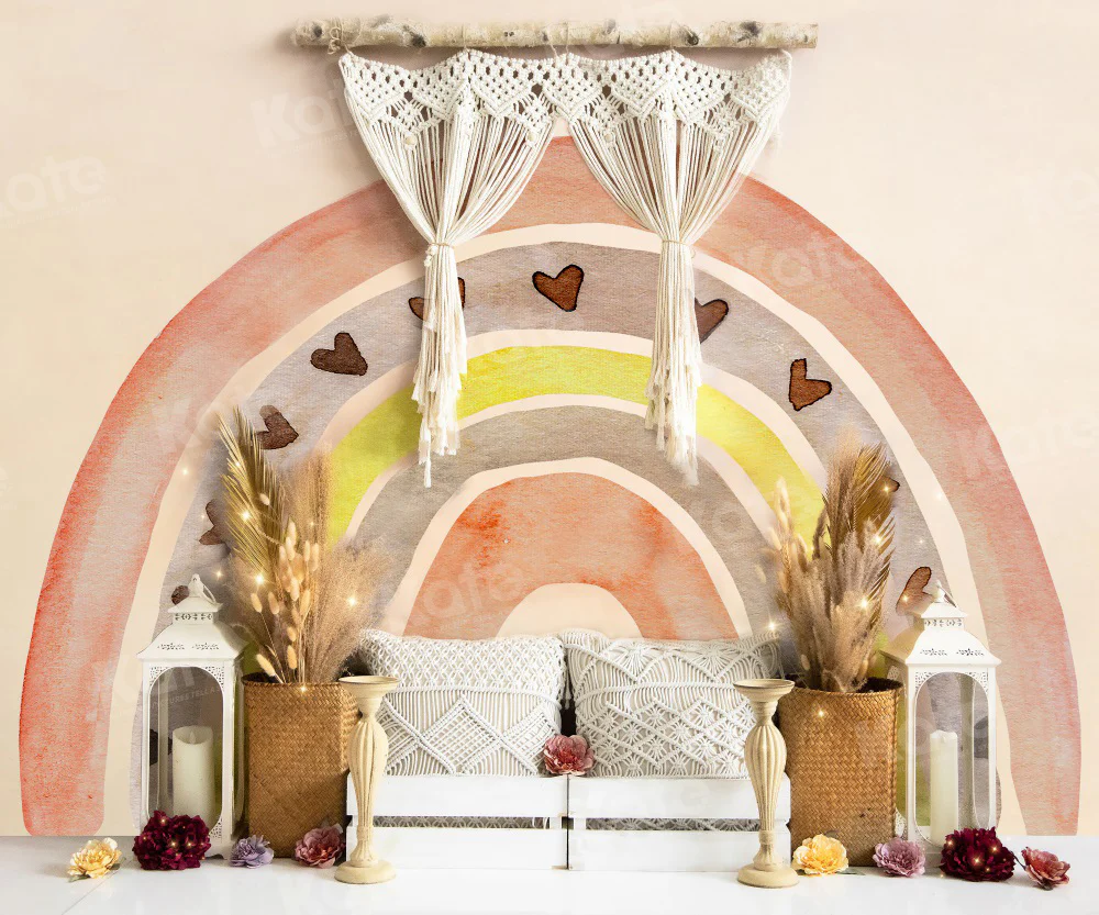Kate Spring Boho Rainbow Birthday Backdrop for Photography - Image 5