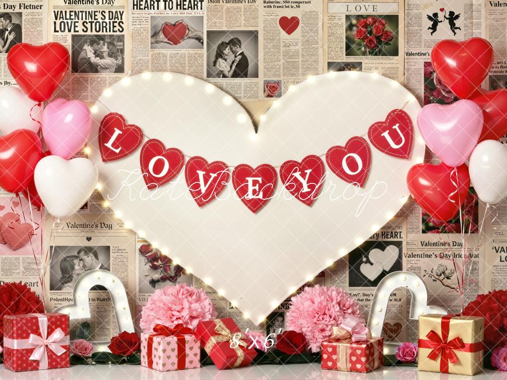 Kate Valentine's Day Heart Balloons Newspaper Backdrop Designed by Emetselch - Image 3