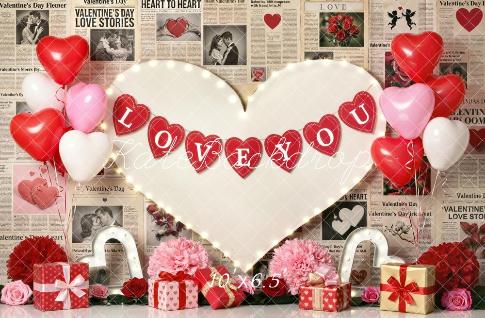 Kate Valentine's Day Heart Balloons Newspaper Backdrop Designed by Emetselch - Image 4