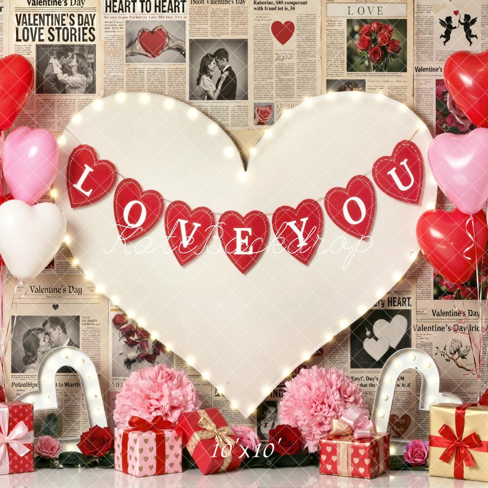 Kate Valentine's Day Heart Balloons Newspaper Backdrop Designed by Emetselch - Image 7