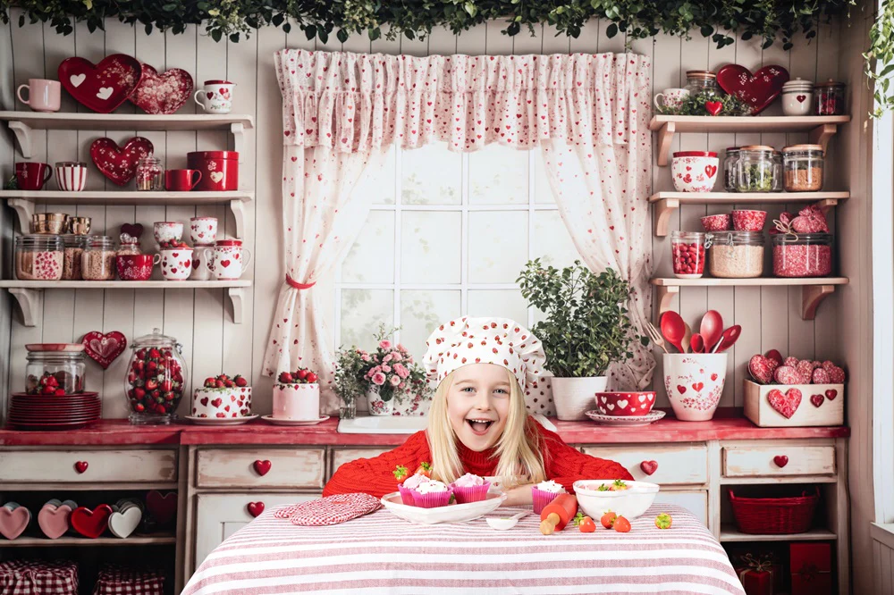 Kate Valentine's Day Kitchen Red Heart Plates Backdrop Designed by Emetselch - Image 4