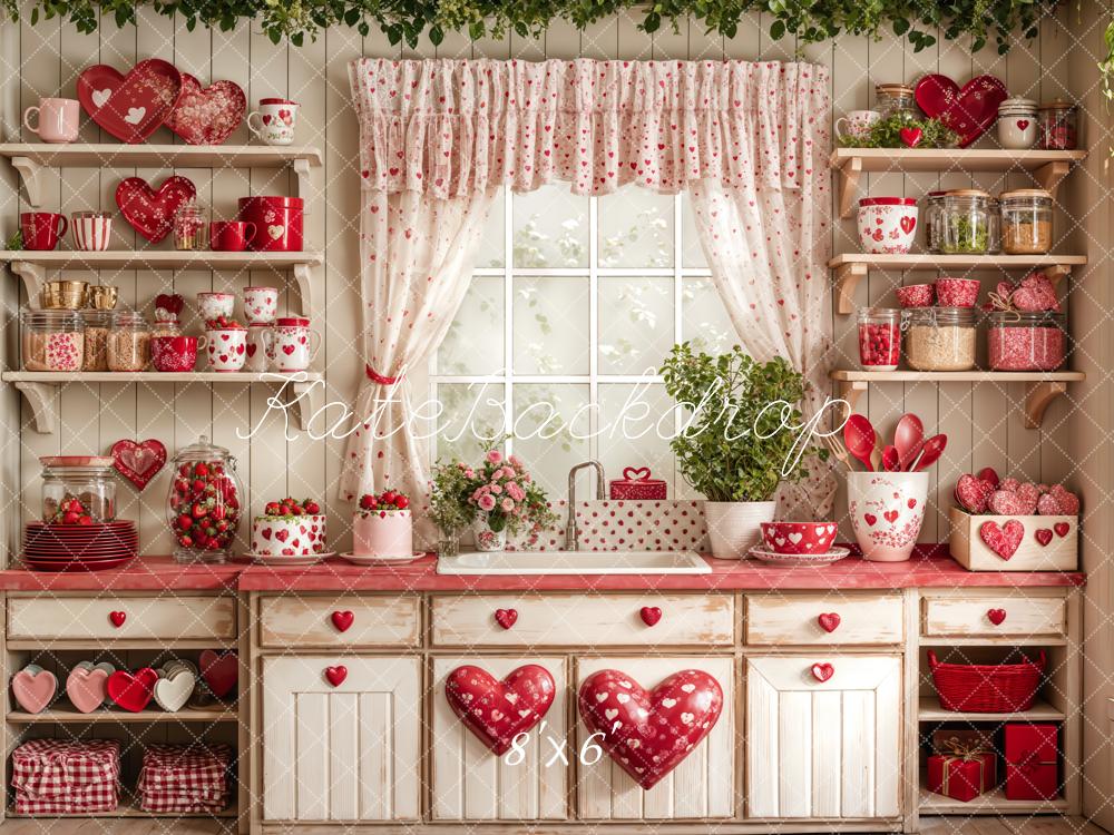 Kate Valentine's Day Kitchen Red Heart Plates Backdrop Designed by Emetselch - Image 9
