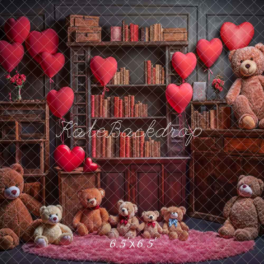 Kate Valentine's Day Love Balloon Book Bear Backdrop Designed by Emetselch - Image 2