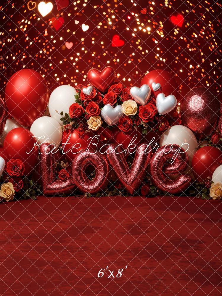 Kate Valentine's Day Love Balloons Roses Backdrop Designed by Emetselch - Image 2