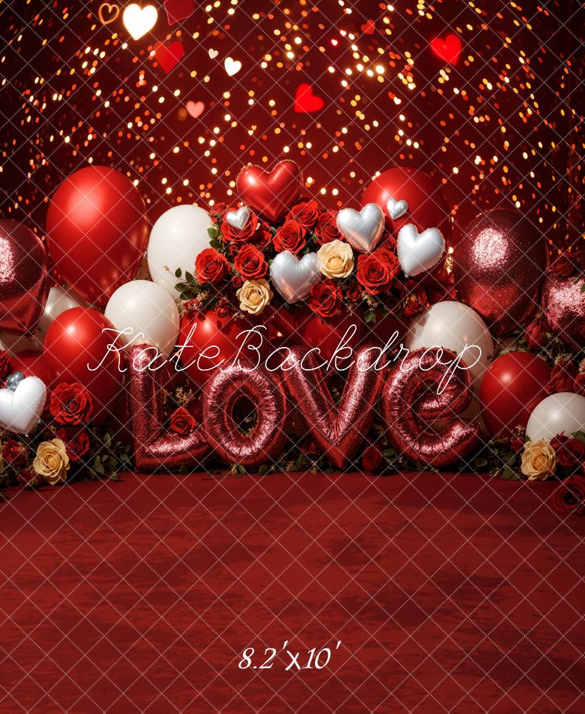 Kate Valentine's Day Love Balloons Roses Backdrop Designed by Emetselch - Image 4