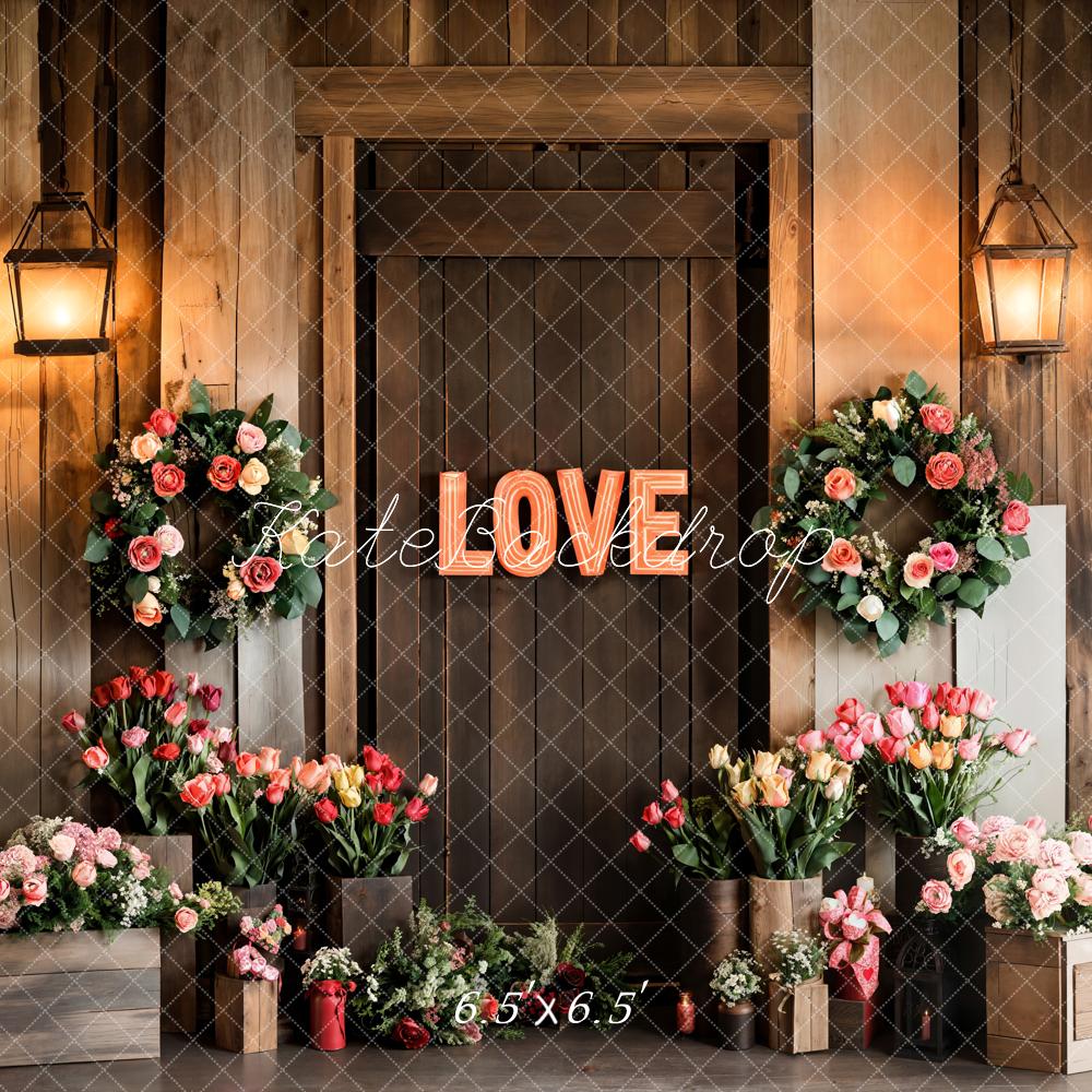 Kate Valentine's Day Love Floral Wood Door Backdrop Designed by Emetselch - Image 2