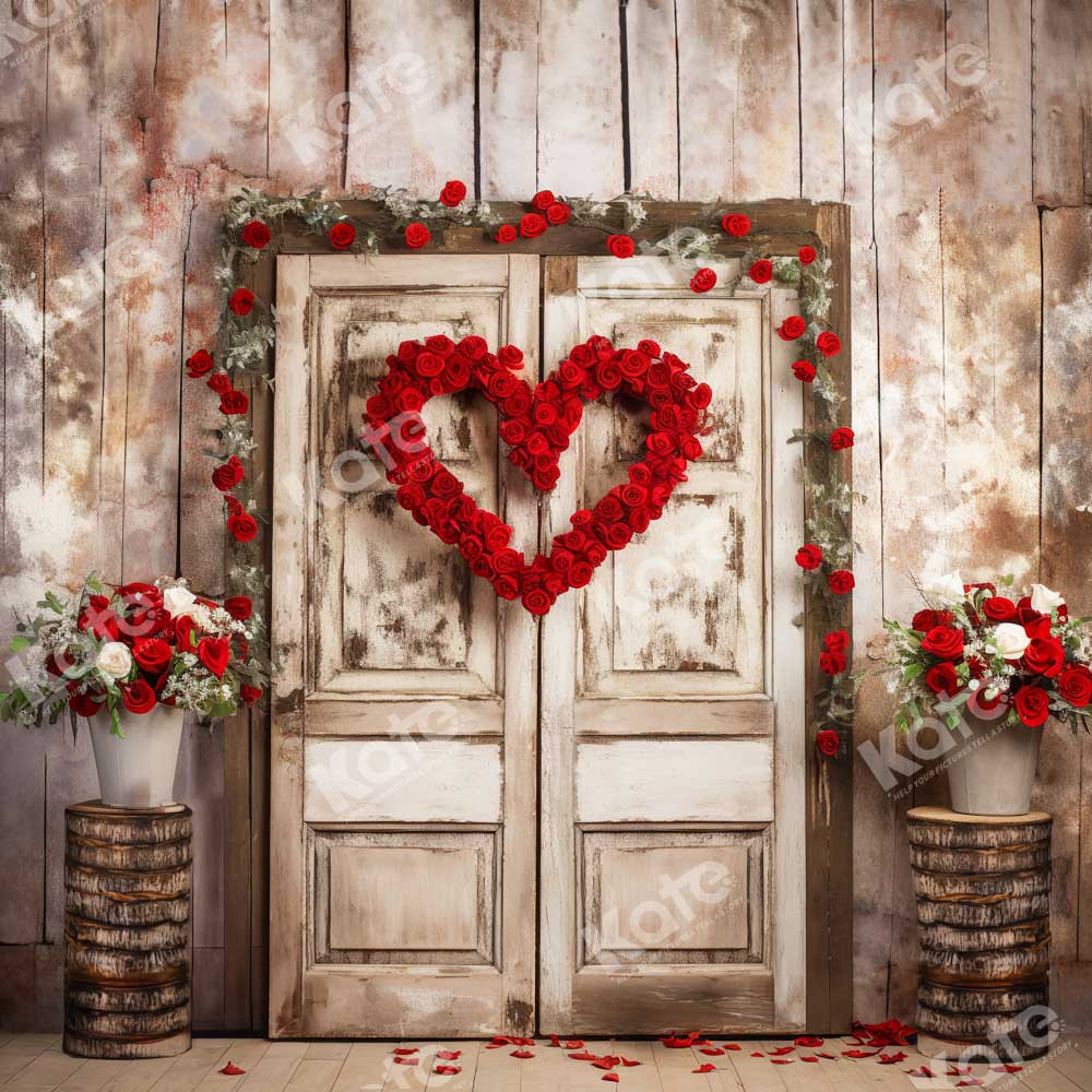 Kate Valentine's Day Love Rose Wooden Door Backdrop Designed by Chain Photography - Image 2