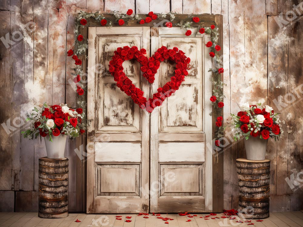 Kate Valentine's Day Love Rose Wooden Door Backdrop Designed by Chain Photography - Image 3