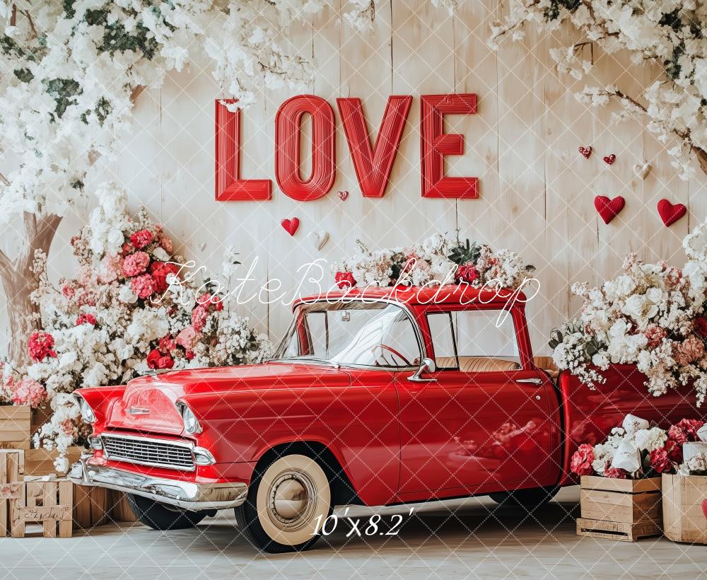 Kate Valentine's Day Love Vintage Car Floral Backdrop Designed by Patty Robert - Image 5