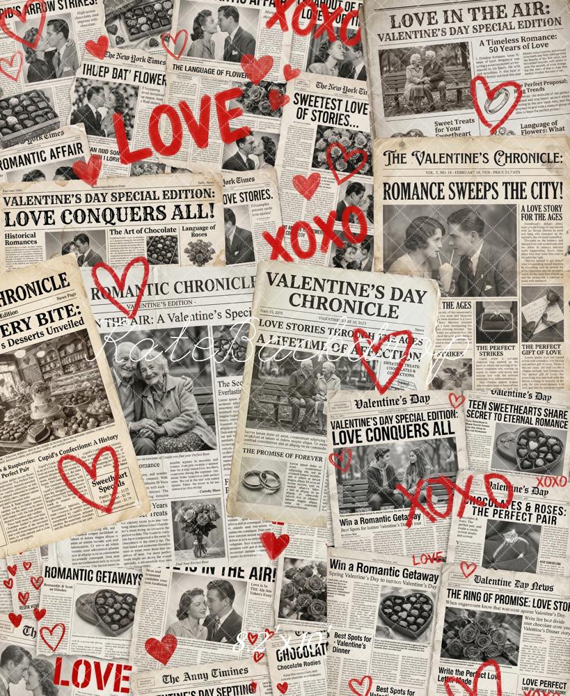 Kate Valentine's Day Newspaper Love Hearts Backdrop Designed by Chain Photography - Image 11