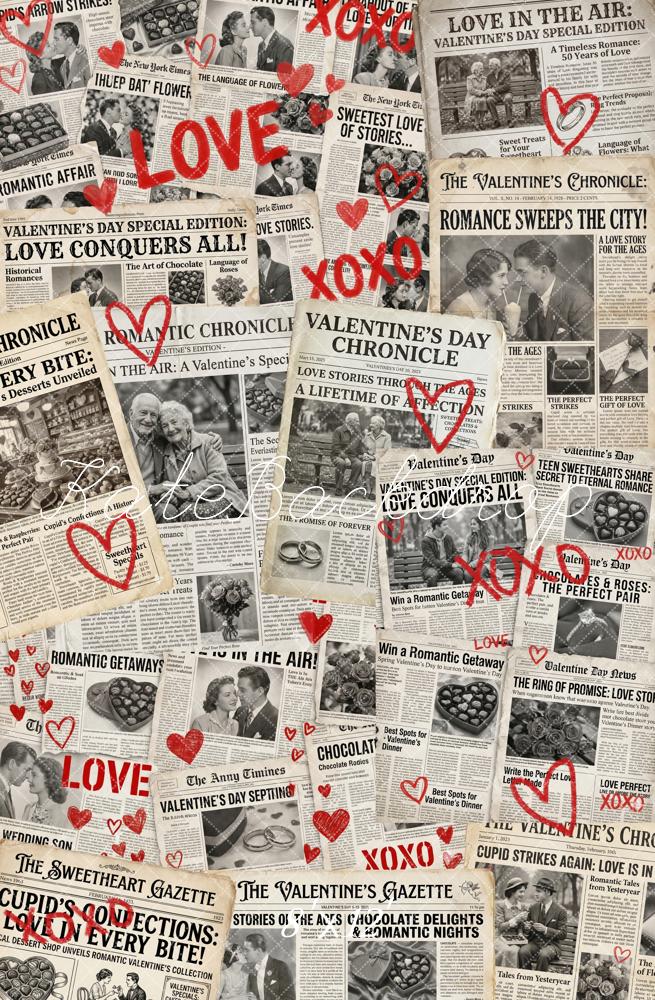 Kate Valentine's Day Newspaper Love Hearts Backdrop Designed by Chain Photography - Image 12