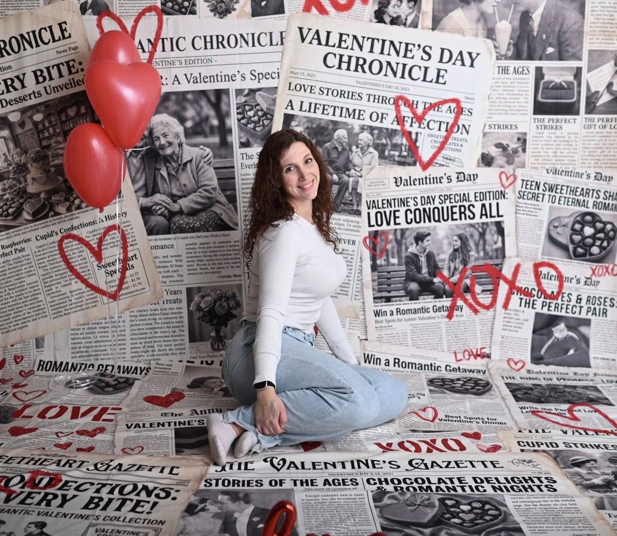 Kate Valentine's Day Newspaper Love Hearts Backdrop Designed by Chain Photography - Image 6