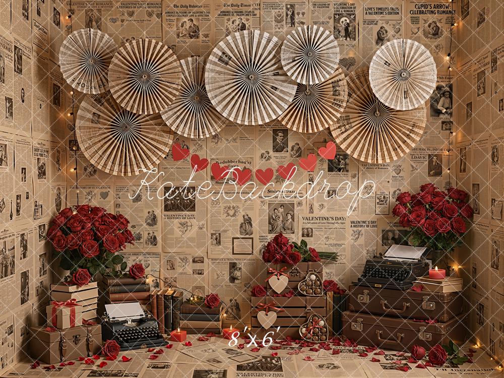 Kate Valentines Day Newspaper Paper Fans Roses Backdrop Designed by Emetselch - Image 3