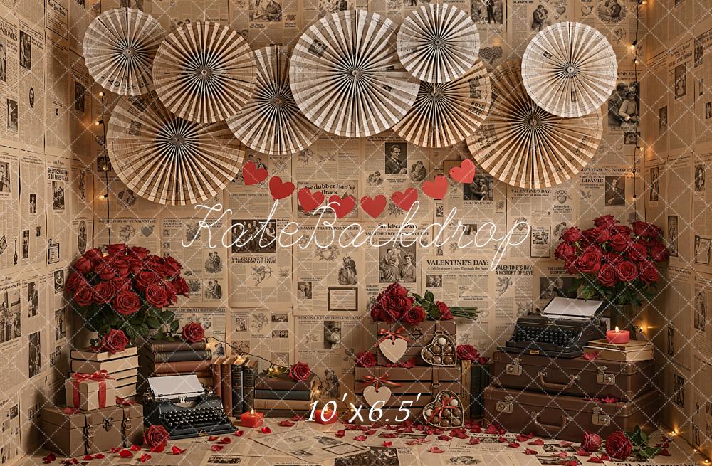 Kate Valentines Day Newspaper Paper Fans Roses Backdrop Designed by Emetselch - Image 4