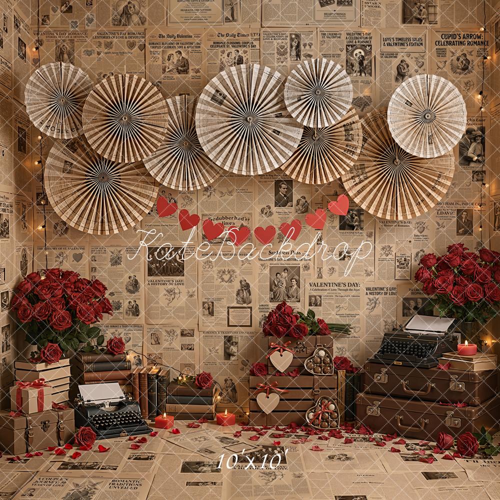 Kate Valentines Day Newspaper Paper Fans Roses Backdrop Designed by Emetselch - Image 7