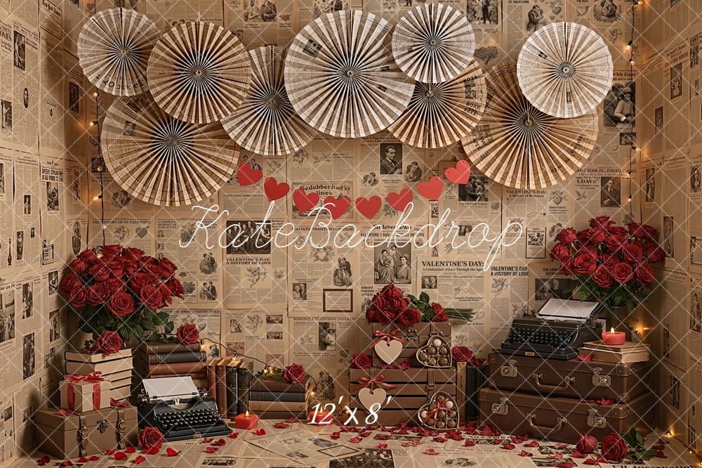 Kate Valentines Day Newspaper Paper Fans Roses Backdrop Designed by Emetselch - Image 8