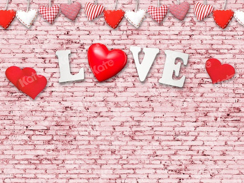 Kate Valentine's Day Pink Brick Wall Red Heart Backdrop - Image 2