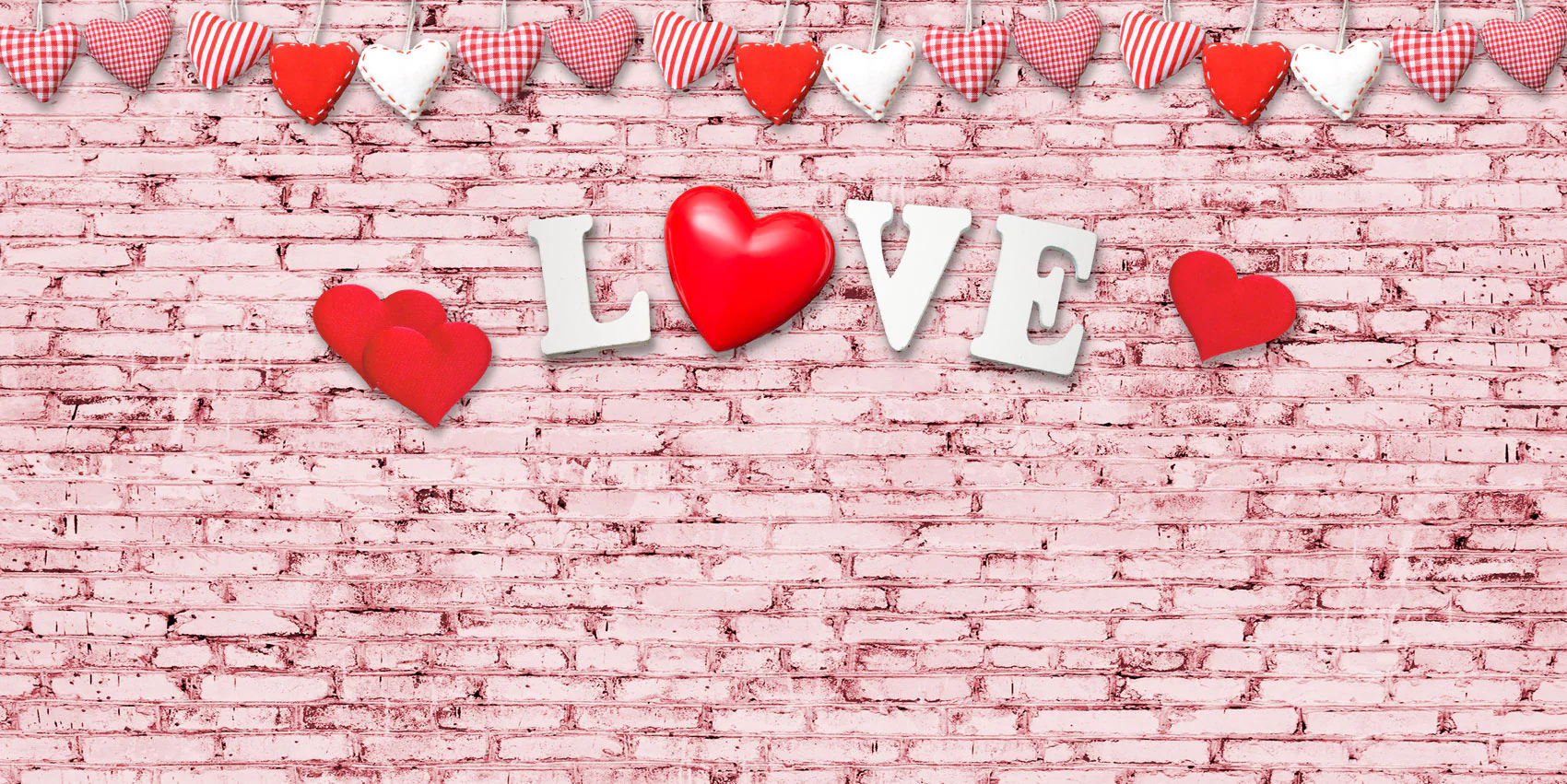 Kate Valentine's Day Pink Brick Wall Red Heart Backdrop - Image 4
