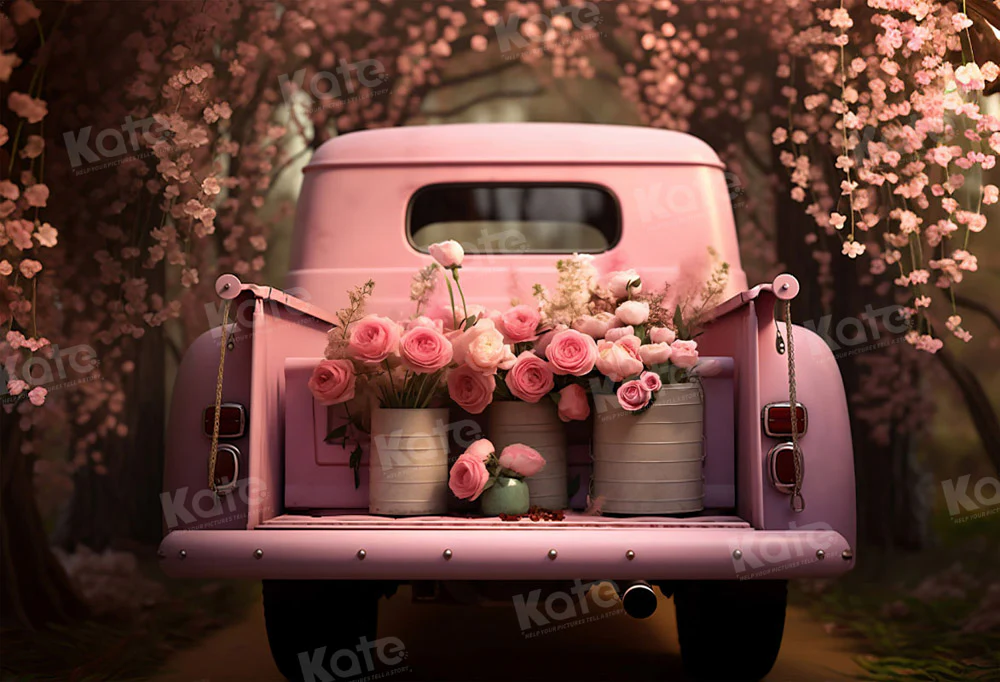 Kate Valentine's Day Pink Flowers Truck Backdrop Designed by Chain Photography - Image 2