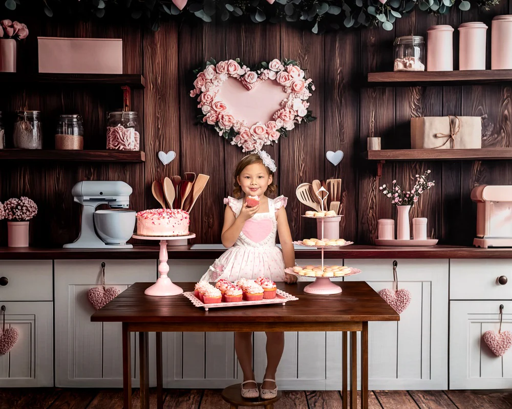 Kate Valentine's Day Pink Kitchen Hearts Backdrop Designed by Patty Robert - Image 3