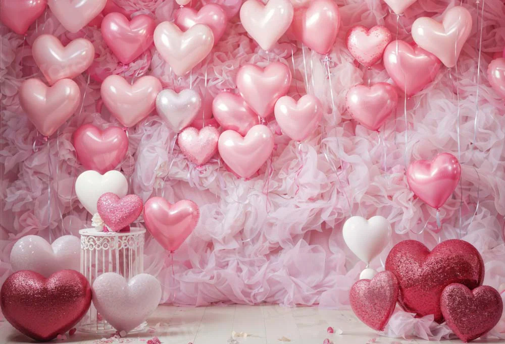 Kate Valentine's Day Pink Love Heart Balloon Room Backdrop Designed by Emetselch - Image 2
