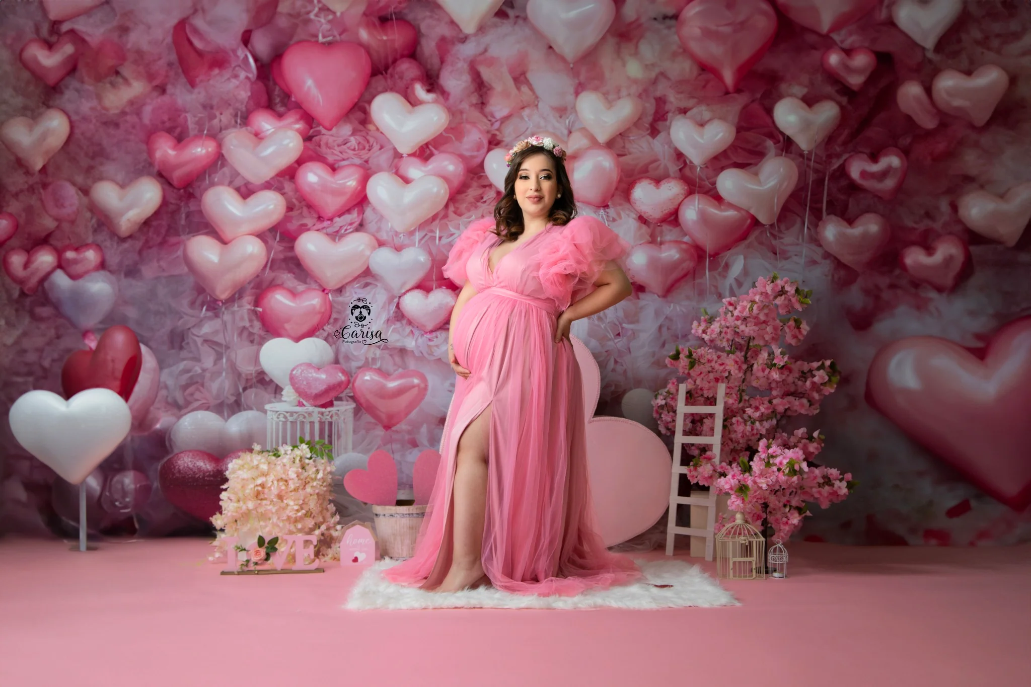 Kate Valentine's Day Pink Love Heart Balloon Room Backdrop Designed by Emetselch - Image 4