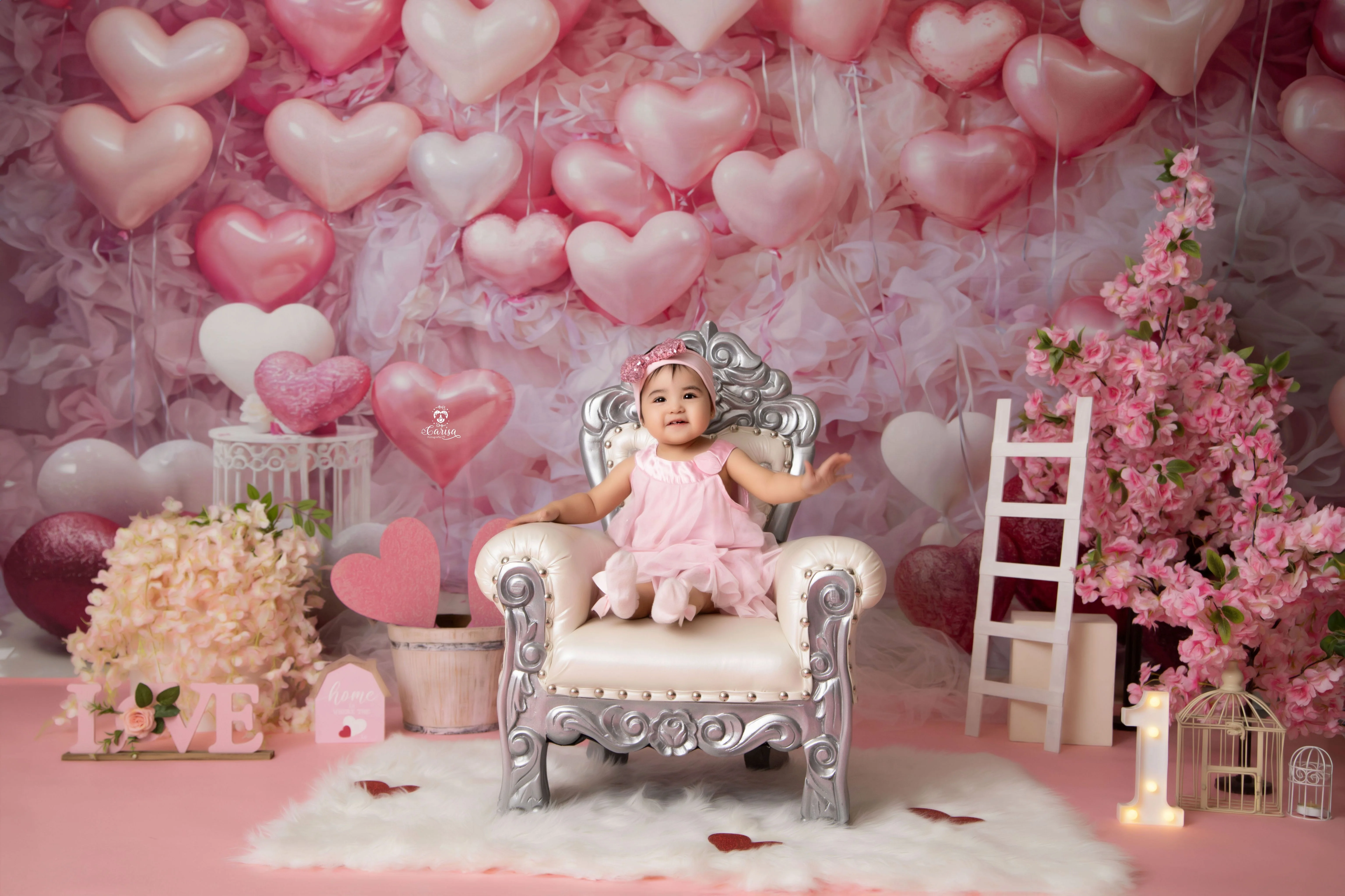 Kate Valentine's Day Pink Love Heart Balloon Room Backdrop Designed by Emetselch - Image 6