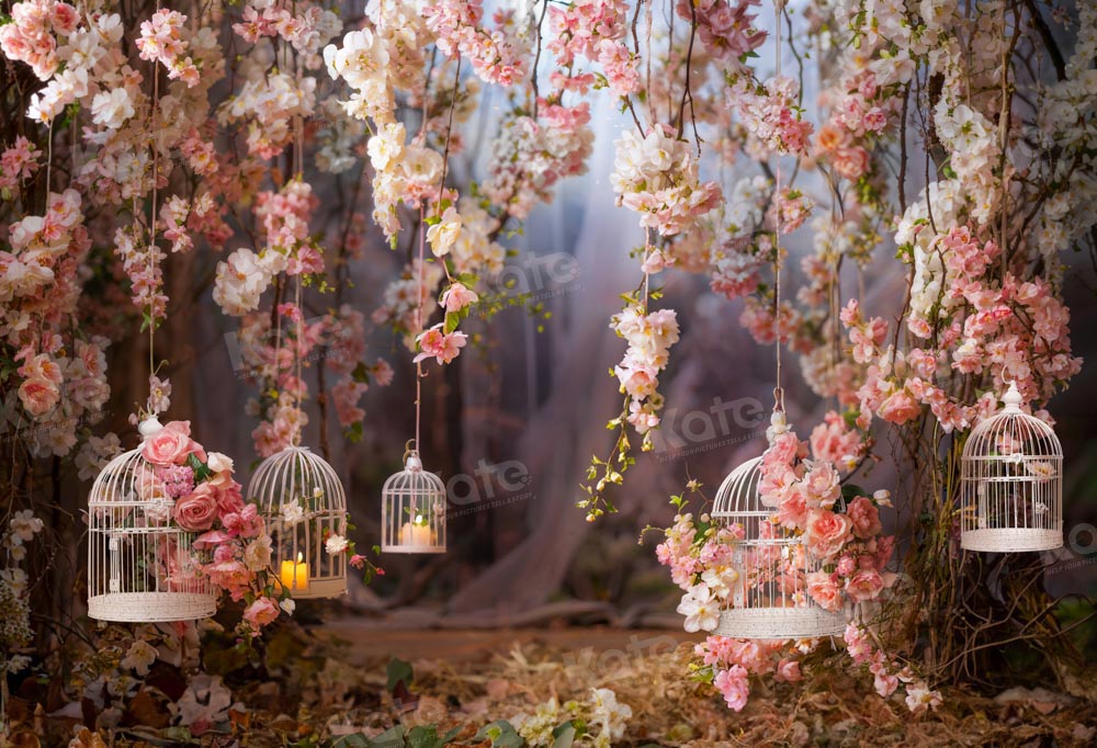 Kate Valentine's Day Pink Rose Birdcage Backdrop Designed by Emetselch - Image 2