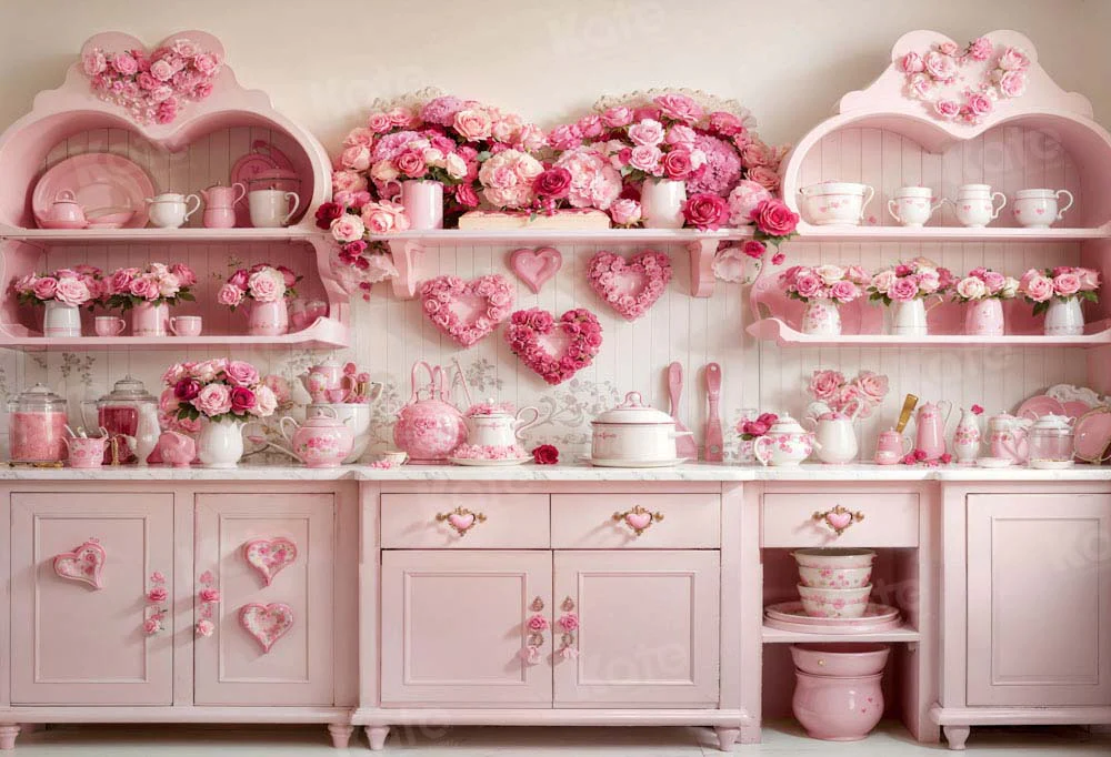 Kate Valentine's Day Pink Rose Floral Kitchen Backdrop Designed by Emetselch - Image 2