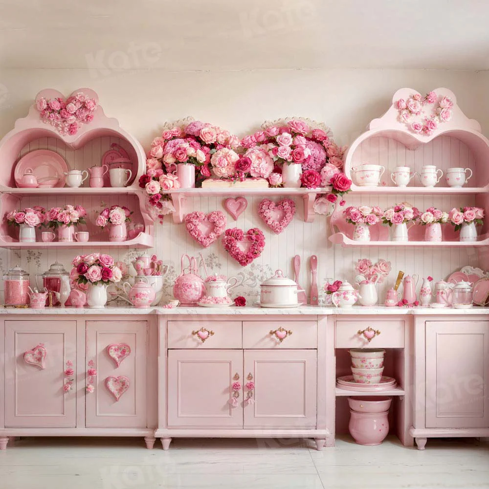 Kate Valentine's Day Pink Rose Floral Kitchen Backdrop Designed by Emetselch - Image 3