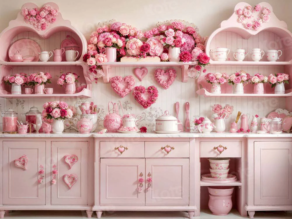 Kate Valentine's Day Pink Rose Floral Kitchen Backdrop Designed by Emetselch - Image 4