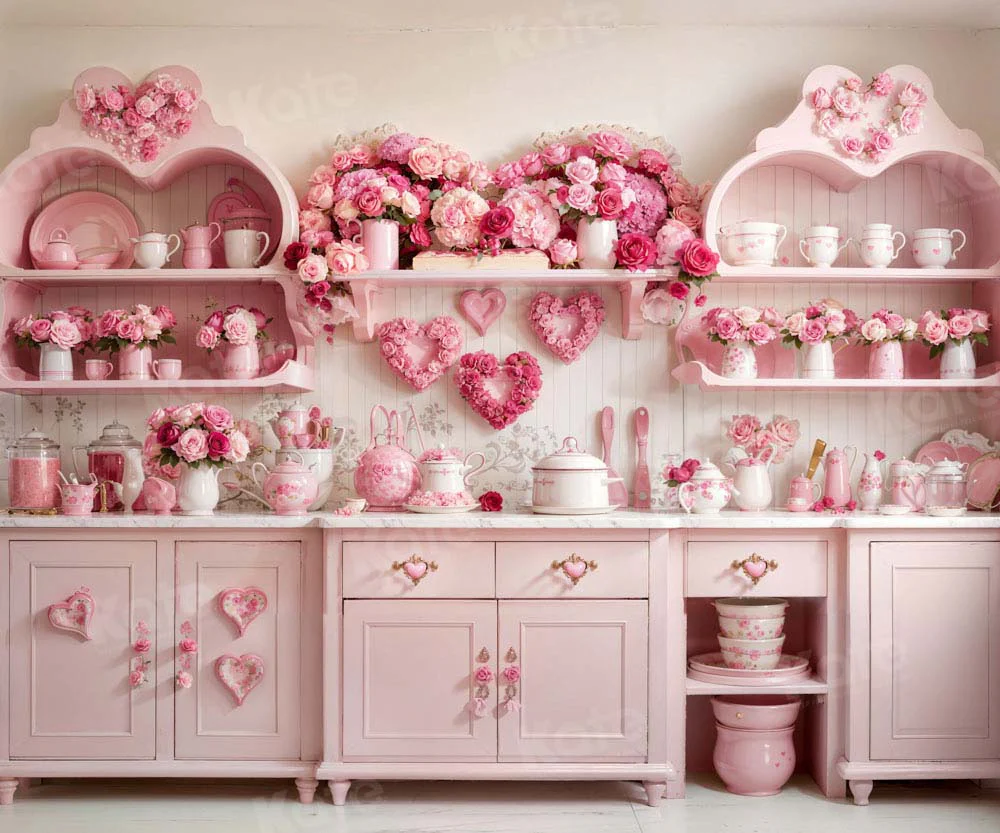 Kate Valentine's Day Pink Rose Floral Kitchen Backdrop Designed by Emetselch - Image 5