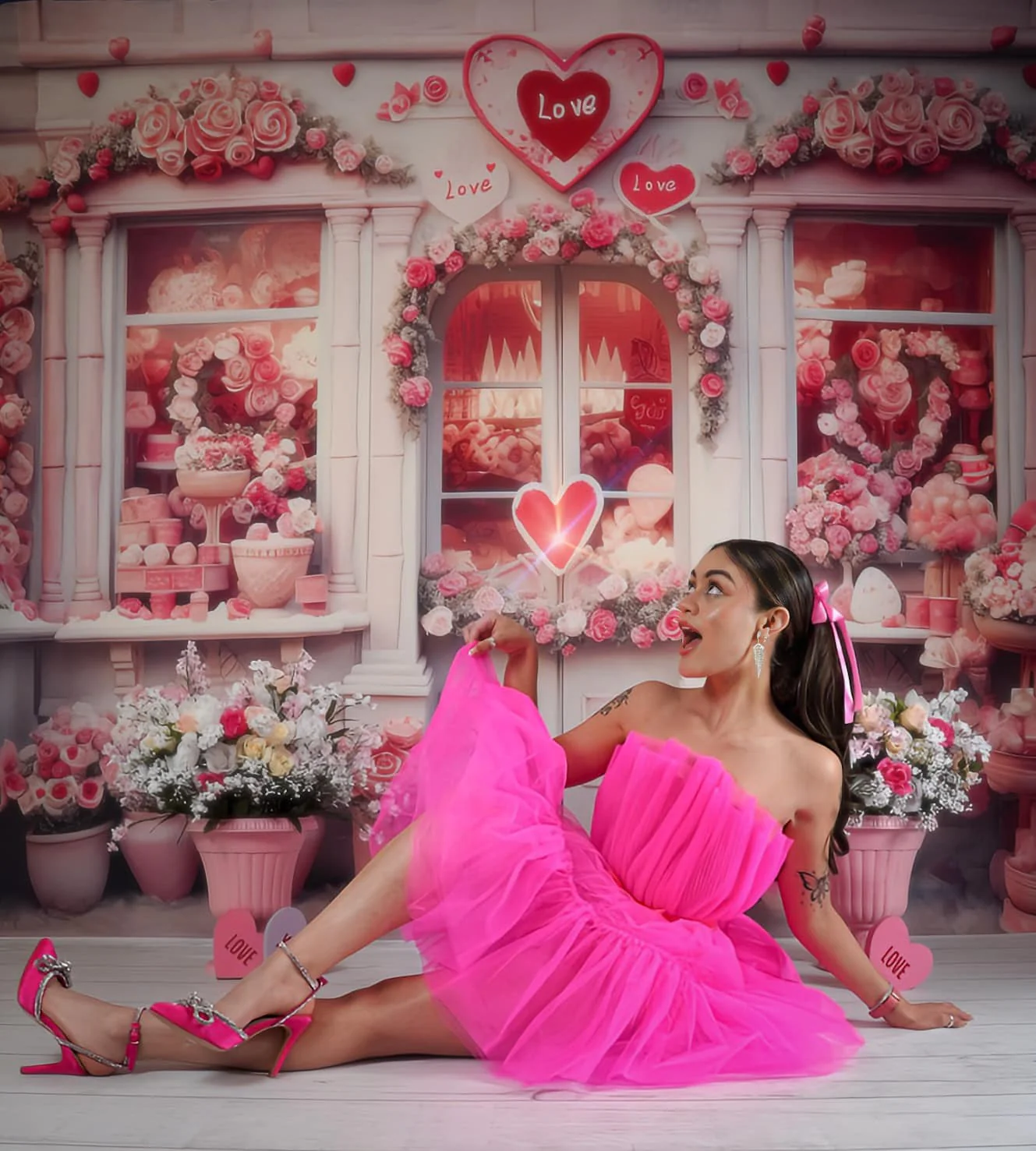 Kate Valentine's Day Pink Rose House Backdrop Designed by Chain Photography - Image 4