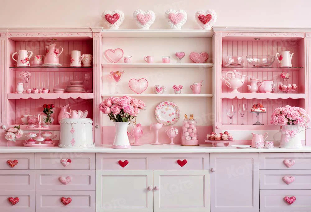 Kate Valentine's Day Pink Sweet Kitchen Backdrop Designed by Emetselch - Image 2