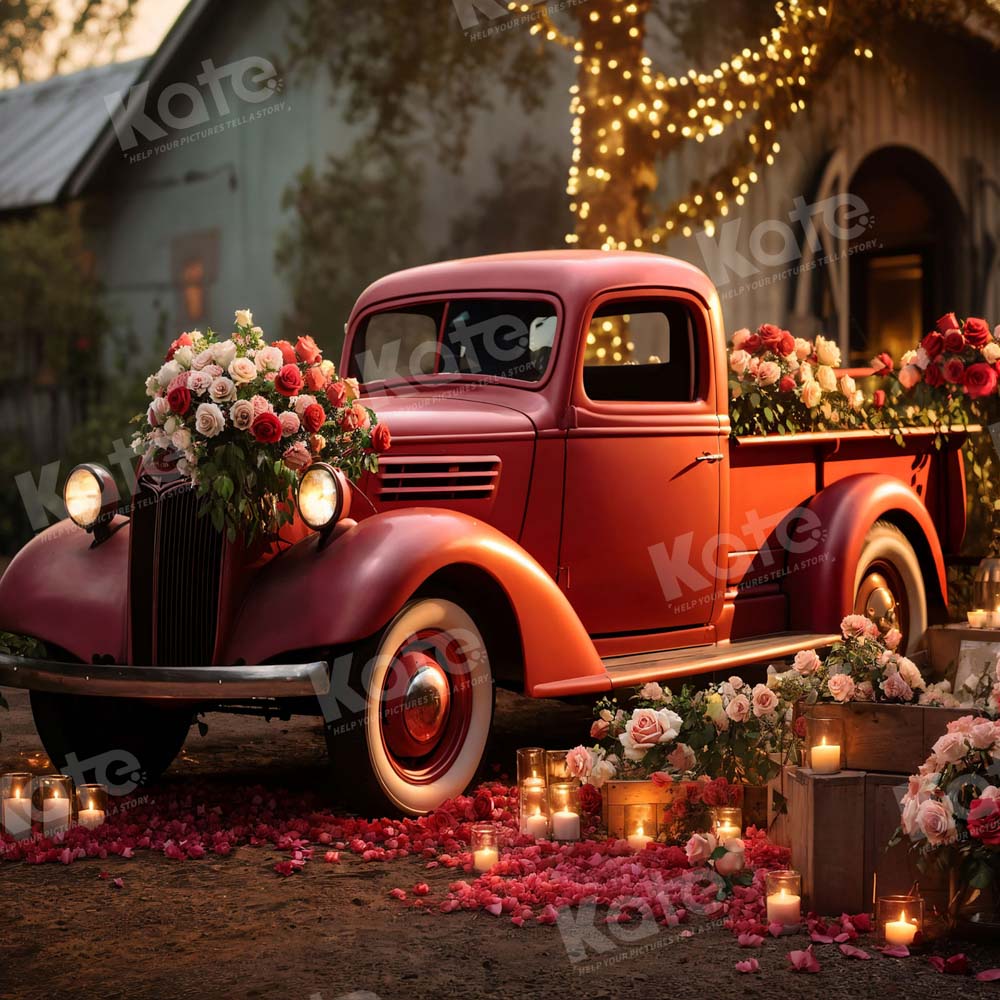 Kate Valentine's Day Red Truck Flower Candles Backdrop Designed by Emetselch - Image 2