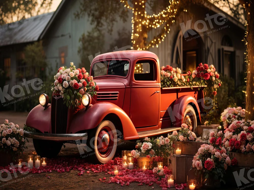 Kate Valentine's Day Red Truck Flower Candles Backdrop Designed by Emetselch - Image 3