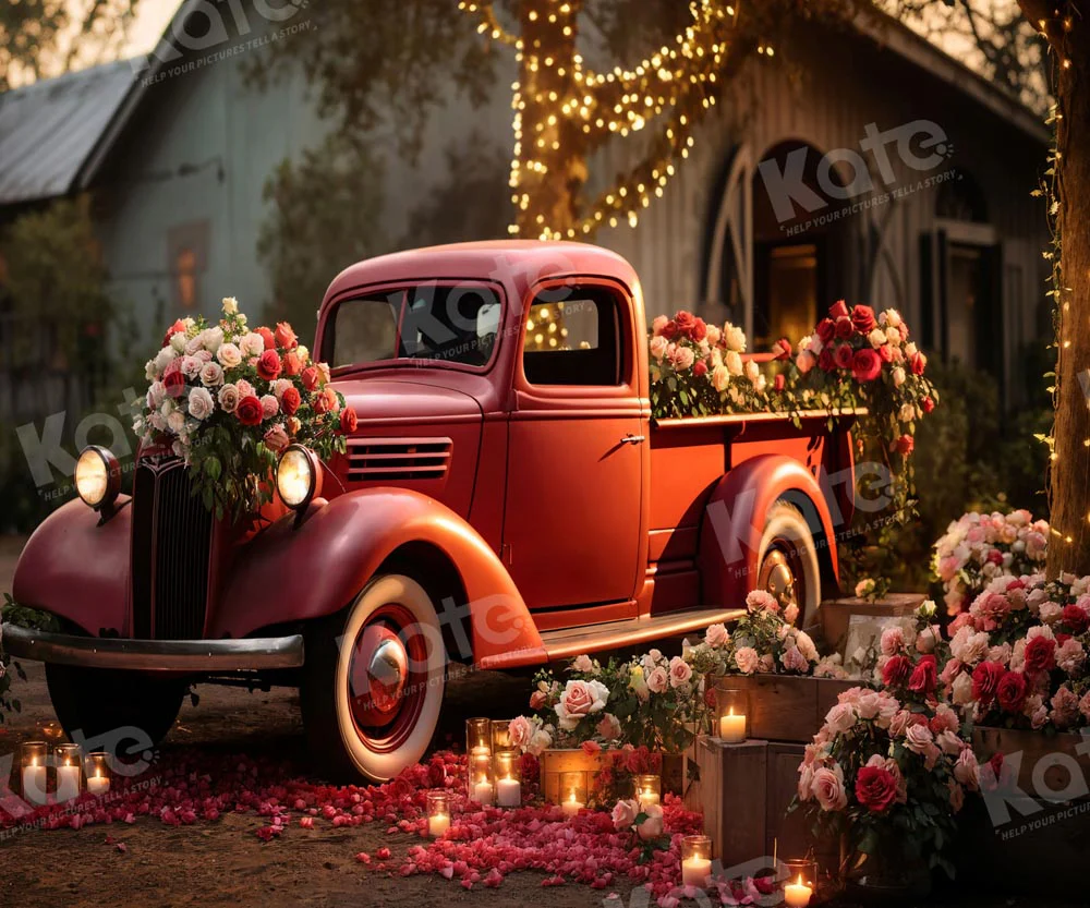 Kate Valentine's Day Red Truck Flower Candles Backdrop Designed by Emetselch - Image 4