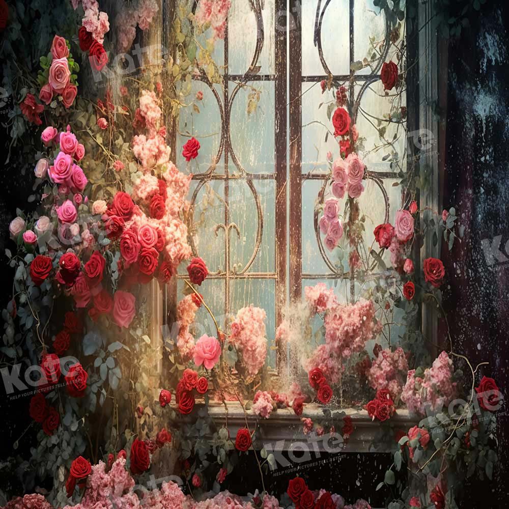 Kate Valentine's Day Retro Flower Window Backdrop Designed by Chain Photography - Image 2
