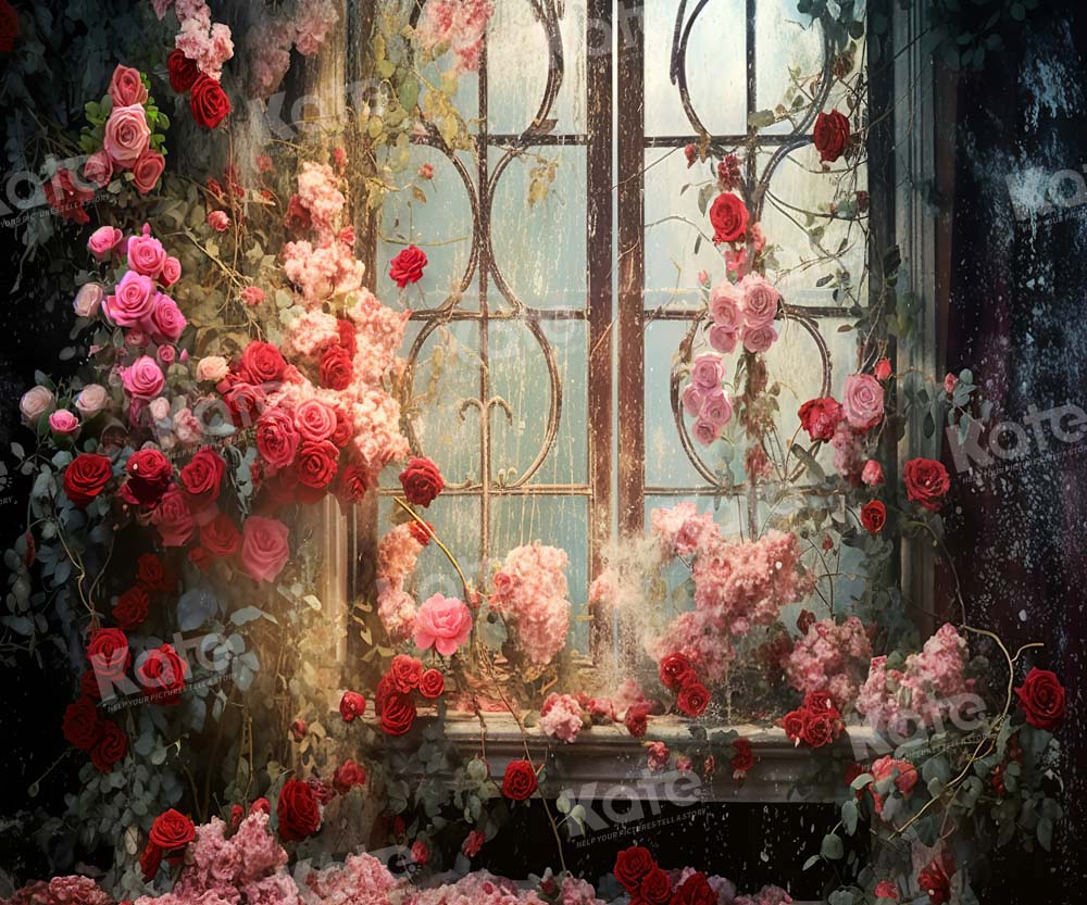 Kate Valentine's Day Retro Flower Window Backdrop Designed by Chain Photography - Image 3