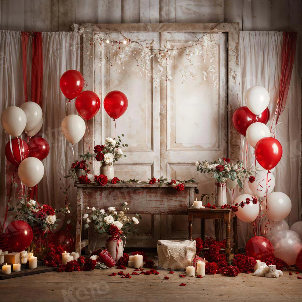Kate Valentine's Day Rose Balloon Retro Room Backdrop Designed by Emetselch - Image 2
