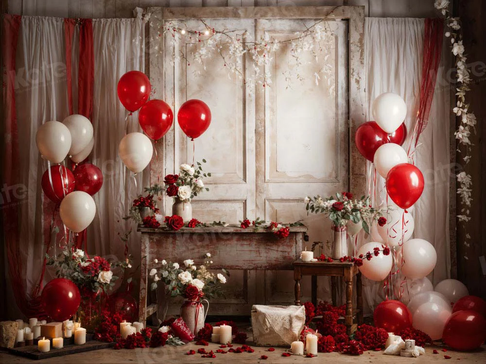 Kate Valentine's Day Rose Balloon Retro Room Backdrop Designed by Emetselch - Image 3