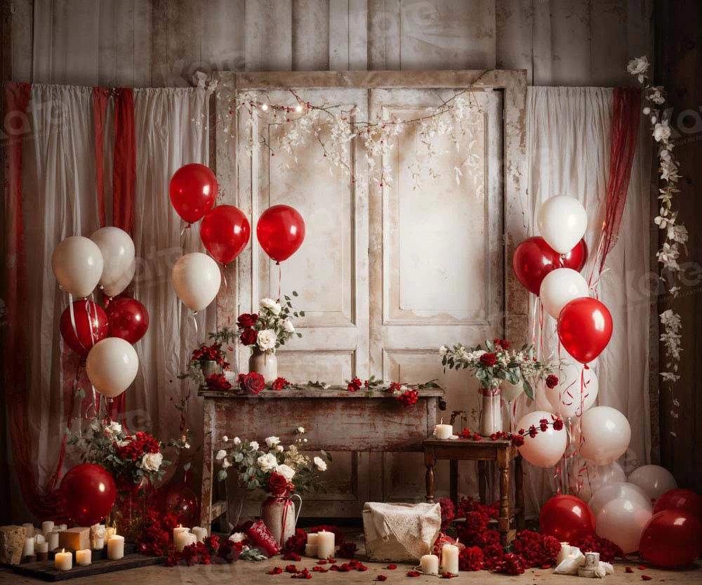 Kate Valentine's Day Rose Balloon Retro Room Backdrop Designed by Emetselch - Image 4