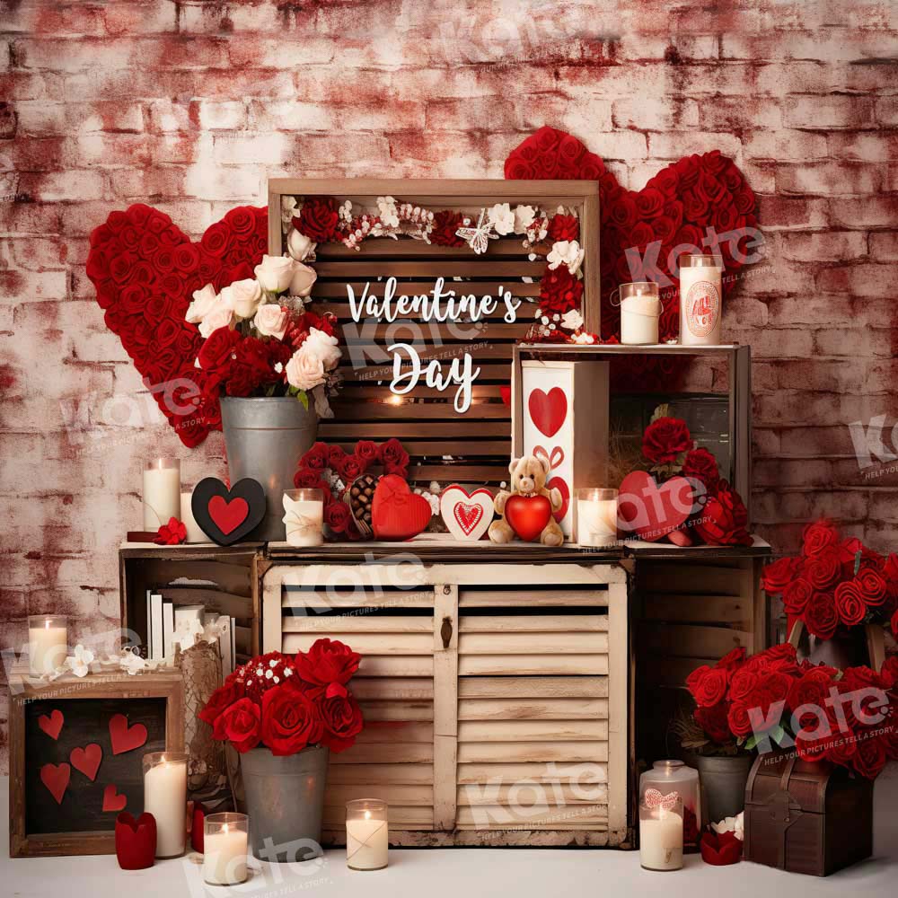 Kate Valentine's Day Rose Bear Candle Backdrop Designed by Emetselch - Image 2