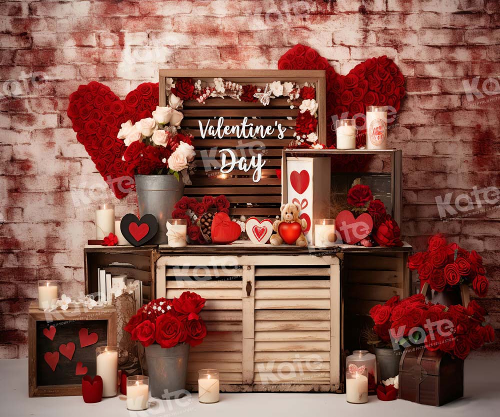 Kate Valentine's Day Rose Bear Candle Backdrop Designed by Emetselch - Image 3