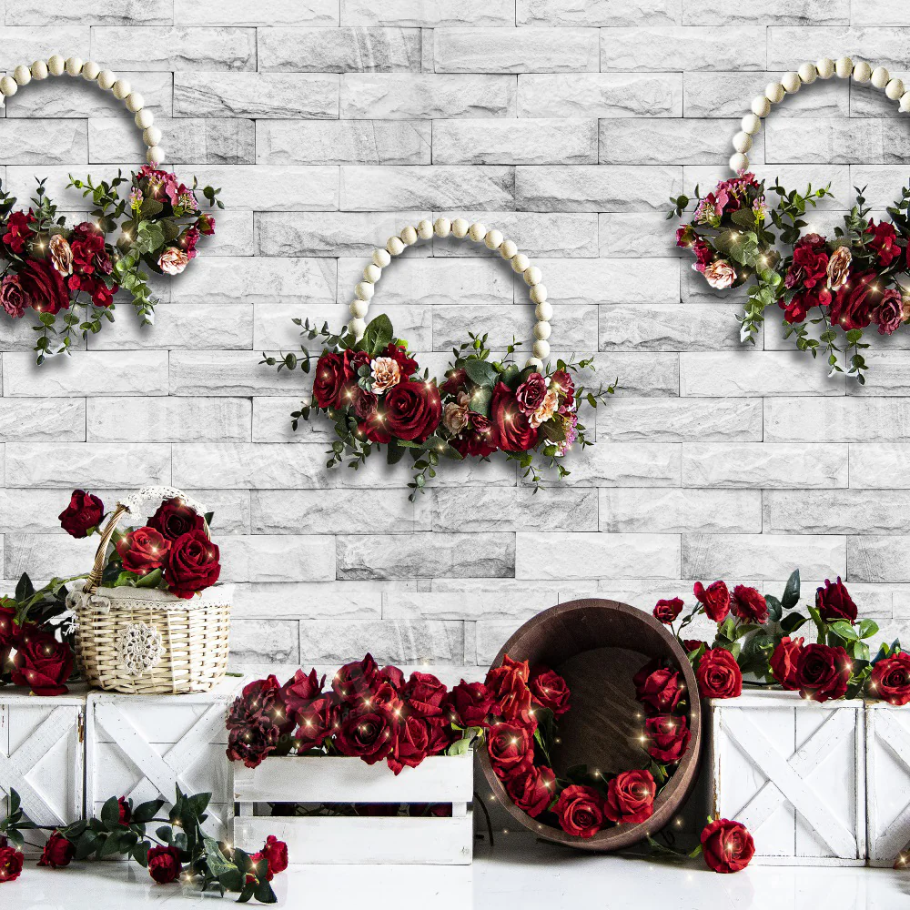 Kate Valentine's Day Rose White Brick Backdrop for Photography - Image 2