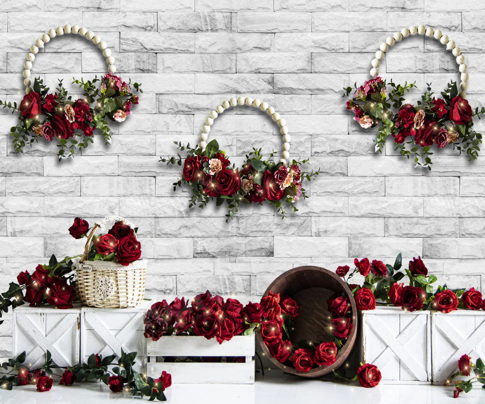 Kate Valentine's Day Rose White Brick Backdrop for Photography - Image 3