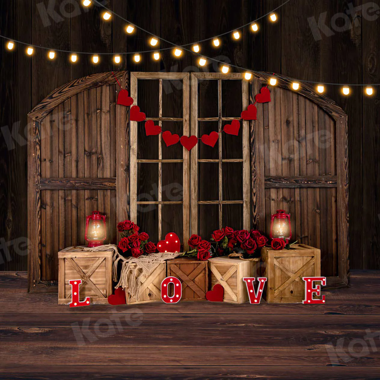 Kate Valentine's day Rose Wood Barn Door Backdrop for Photography - Image 2