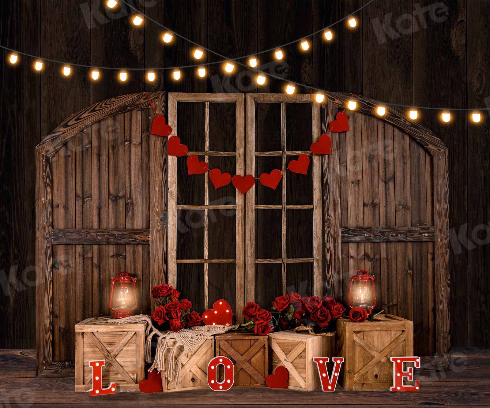 Kate Valentine's day Rose Wood Barn Door Backdrop for Photography - Image 3