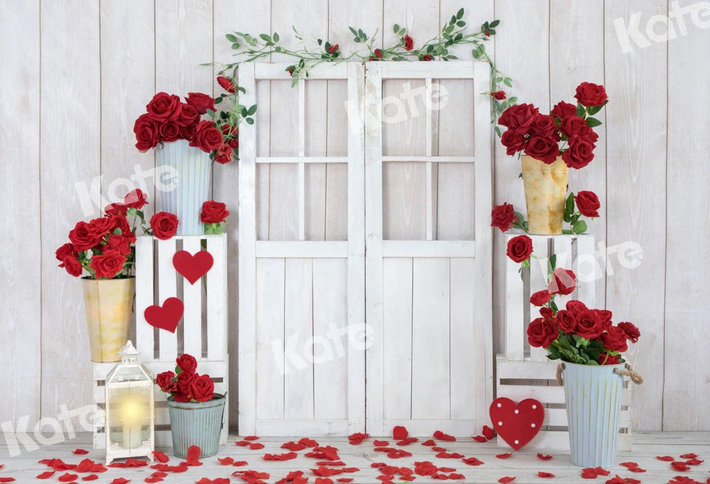 Kate Valentine's Day Roses White Wooden Backdrop Designed by Emetselch - Image 2